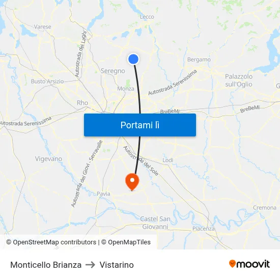 Monticello Brianza to Vistarino map