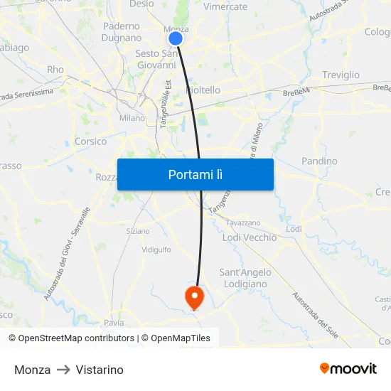 Monza to Vistarino map