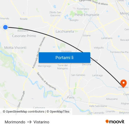 Morimondo to Vistarino map