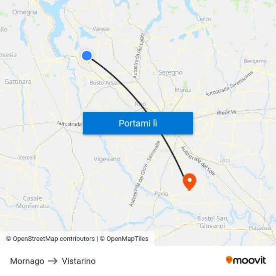 Mornago to Vistarino map
