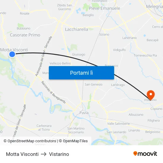 Motta Visconti to Vistarino map
