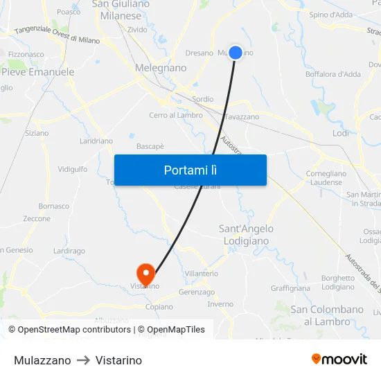 Mulazzano to Vistarino map