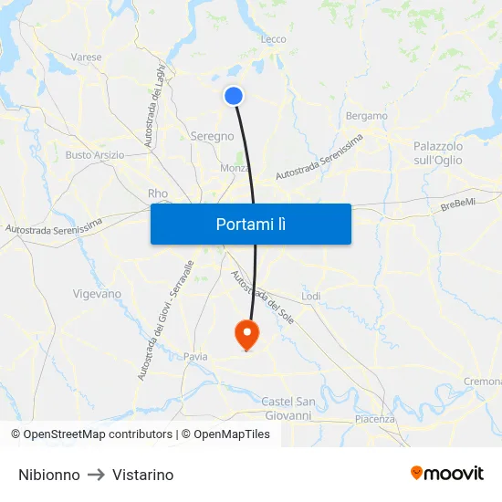 Nibionno to Vistarino map