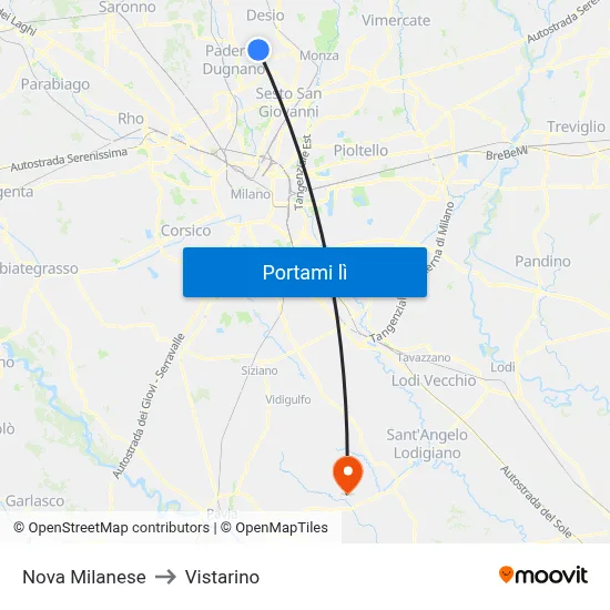 Nova Milanese to Vistarino map