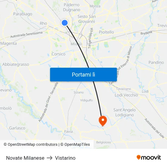 Novate Milanese to Vistarino map