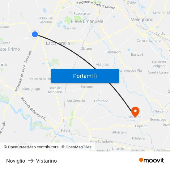 Noviglio to Vistarino map