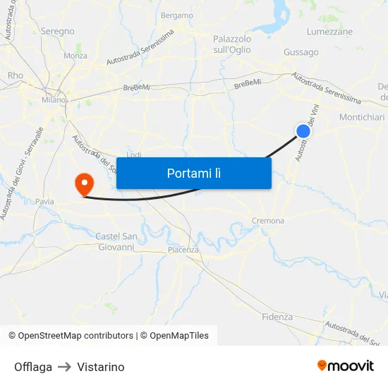 Offlaga to Vistarino map