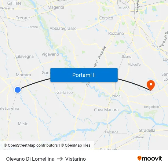 Olevano Di Lomellina to Vistarino map