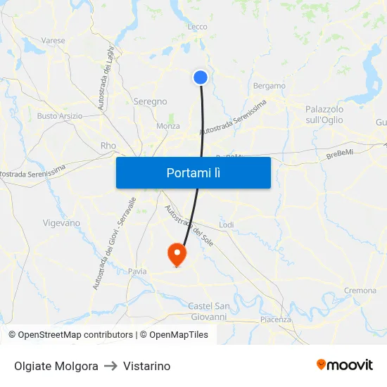 Olgiate Molgora to Vistarino map