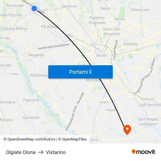 Olgiate Olona to Vistarino map