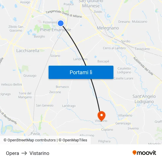 Opera to Vistarino map