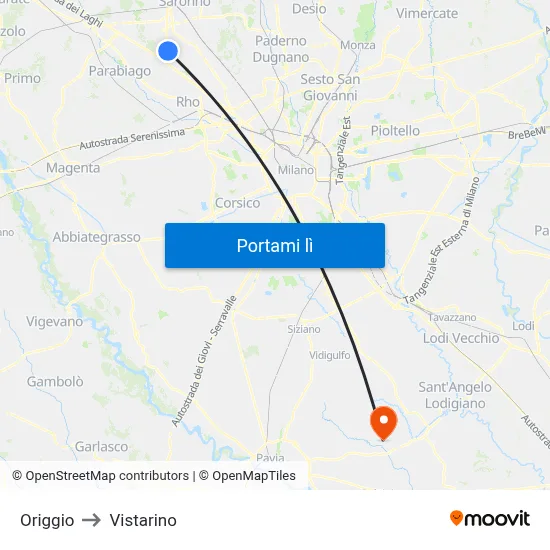 Origgio to Vistarino map