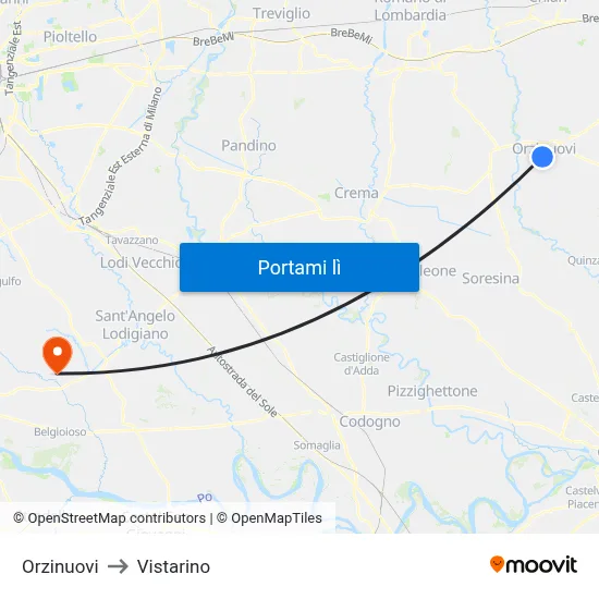 Orzinuovi to Vistarino map