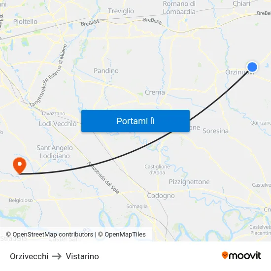 Orzivecchi to Vistarino map