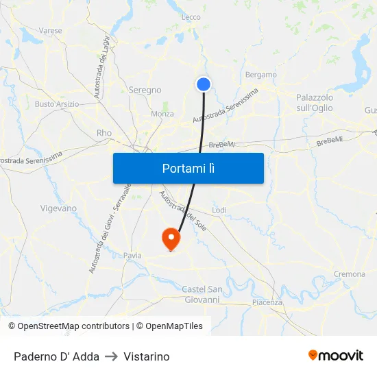 Paderno D' Adda to Vistarino map
