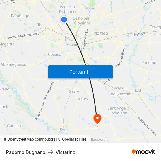 Paderno Dugnano to Vistarino map