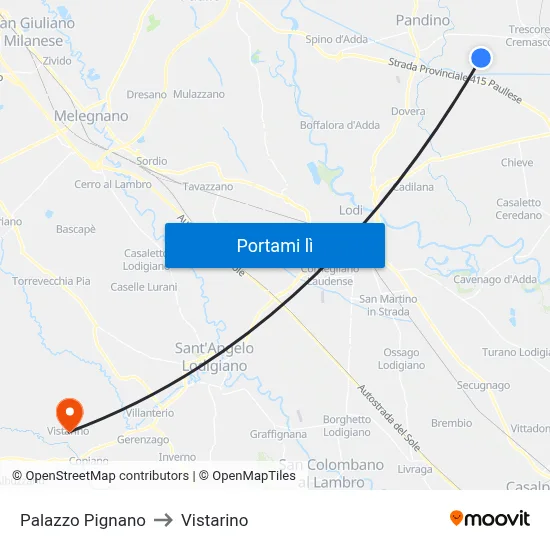 Palazzo Pignano to Vistarino map