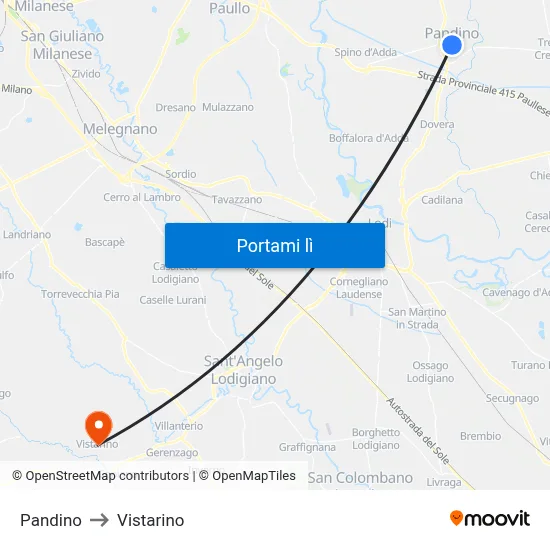Pandino to Vistarino map