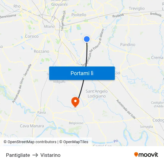 Pantigliate to Vistarino map