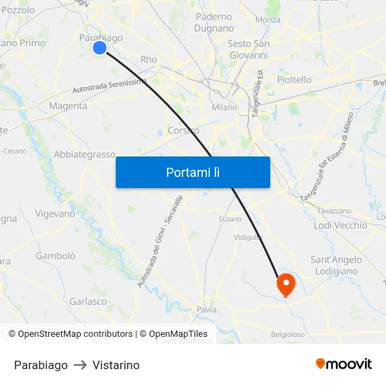 Parabiago to Vistarino map