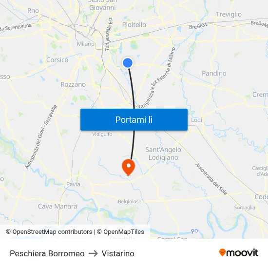 Peschiera Borromeo to Vistarino map