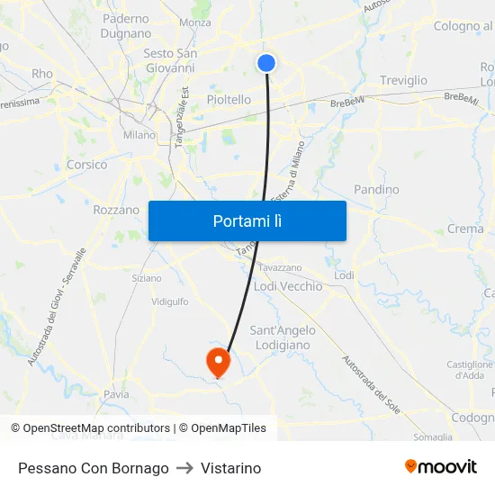 Pessano Con Bornago to Vistarino map