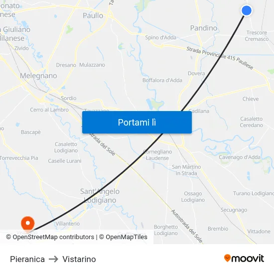 Pieranica to Vistarino map