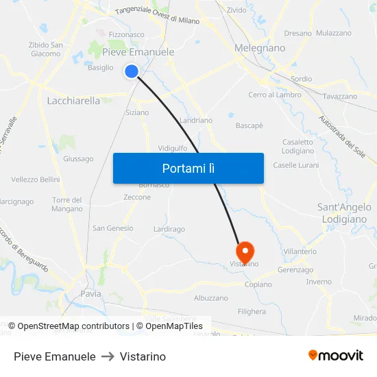 Pieve Emanuele to Vistarino map