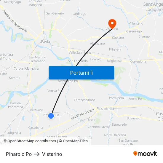 Pinarolo Po to Vistarino map