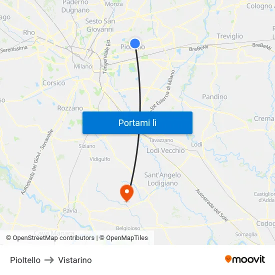 Pioltello to Vistarino map