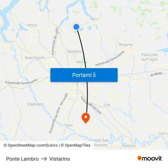 Ponte Lambro to Vistarino map