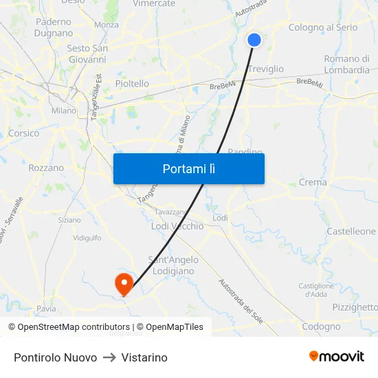 Pontirolo Nuovo to Vistarino map