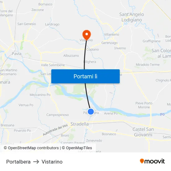 Portalbera to Vistarino map
