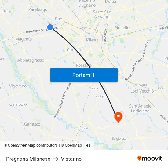 Pregnana Milanese to Vistarino map