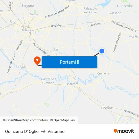 Quinzano D' Oglio to Vistarino map