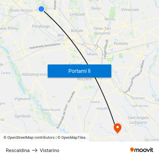 Rescaldina to Vistarino map