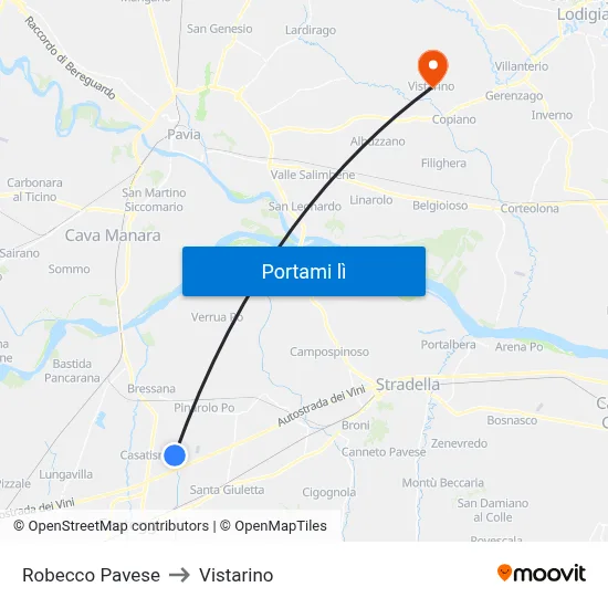 Robecco Pavese to Vistarino map