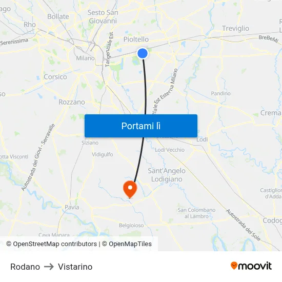 Rodano to Vistarino map