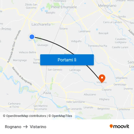 Rognano to Vistarino map