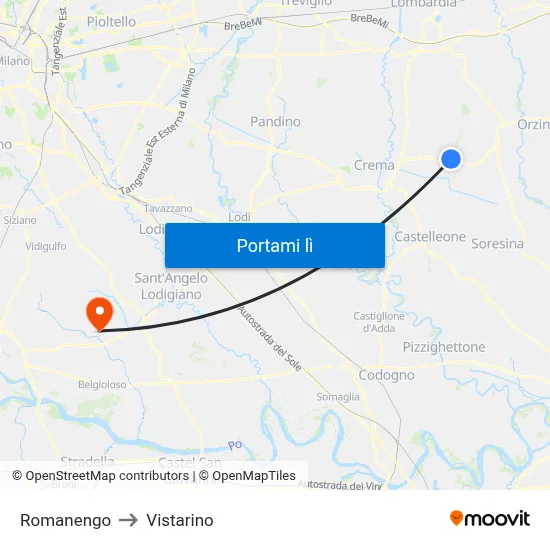 Romanengo to Vistarino map
