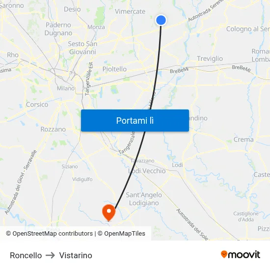 Roncello to Vistarino map