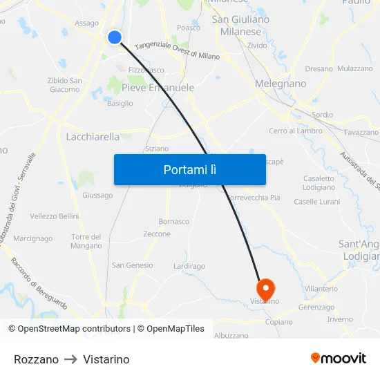 Rozzano to Vistarino map