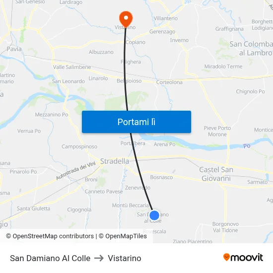 San Damiano Al Colle to Vistarino map