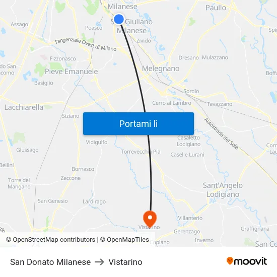 San Donato Milanese to Vistarino map