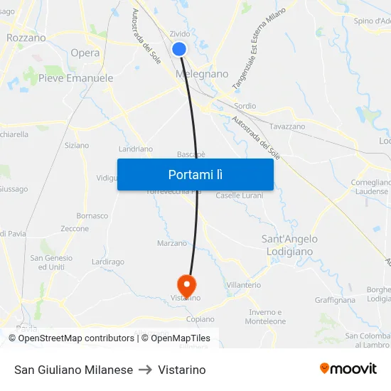 San Giuliano Milanese to Vistarino map