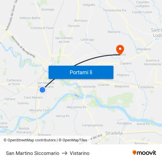 San Martino Siccomario to Vistarino map