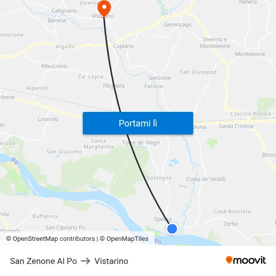 San Zenone Al Po to Vistarino map