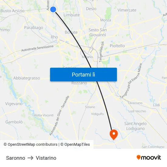 Saronno to Vistarino map