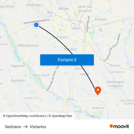 Sedriano to Vistarino map