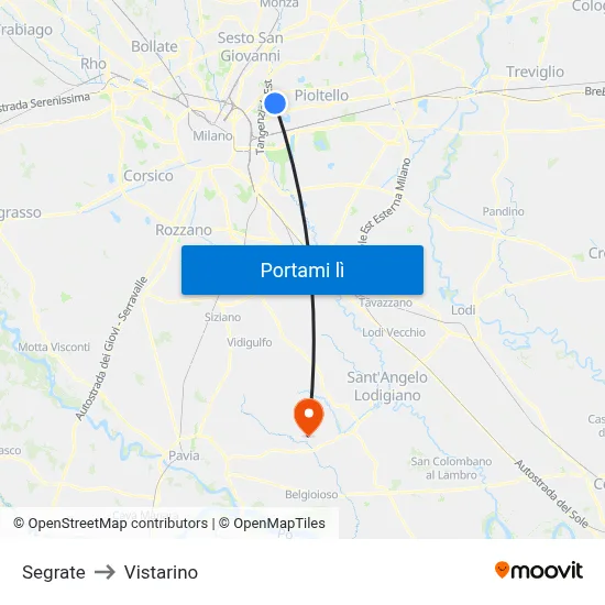 Segrate to Vistarino map